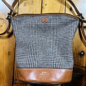 Polo Ralph Lauren Wool Glen Plaid & Suede Bucket Bag Designer Mini Shoulder Flaw